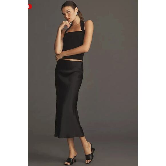 Reformation Skirt 0 Layla Silk Midi Slip Satin Black Elegant Romantic Cute Chic - Picture 1 of 10